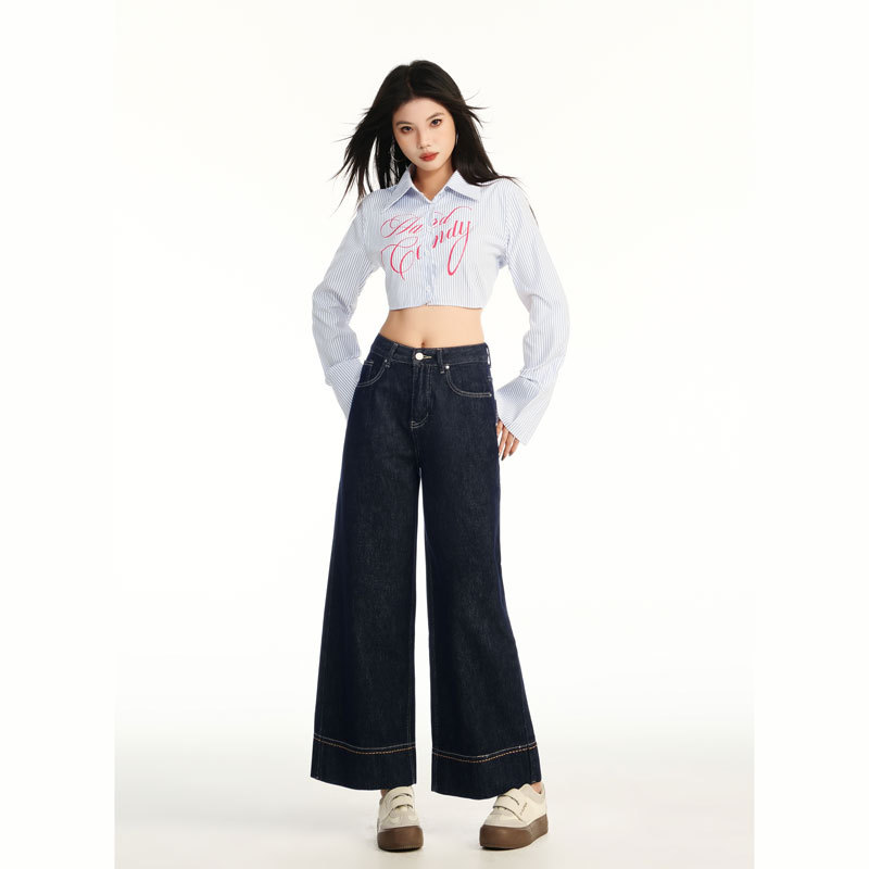 Ccnz Lyocell Wide-Leg Cropped High-Waisted Slimming Loose Straight Casual Wide-Leg Jeans