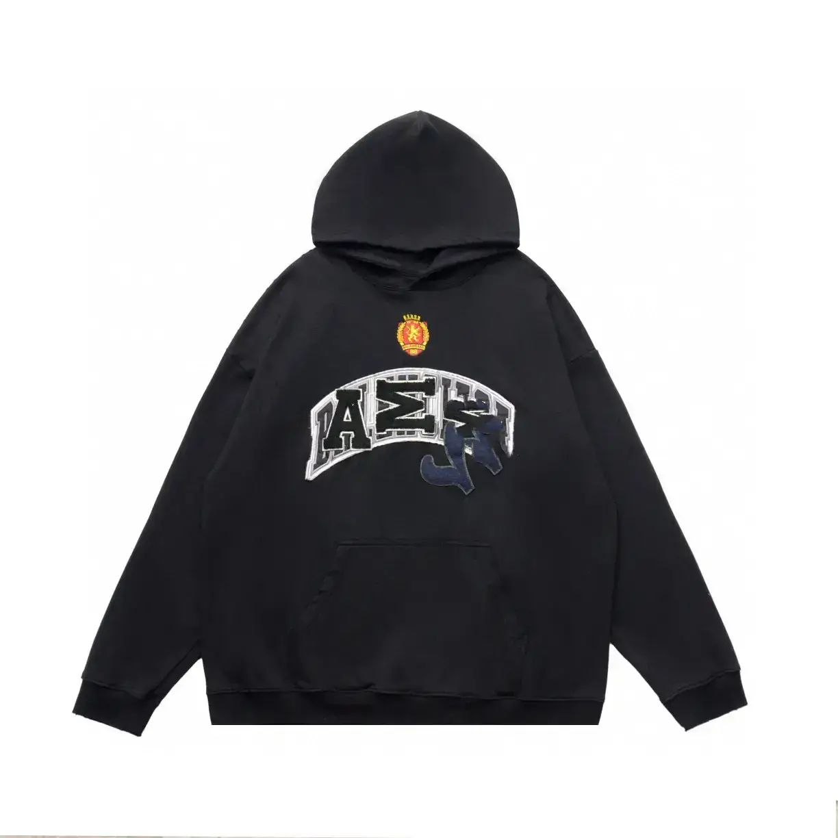 High-set men and women Paris Manchester United logo embroidery distressed vandalism hoodie hoodie hoodie heavy loose cross-border