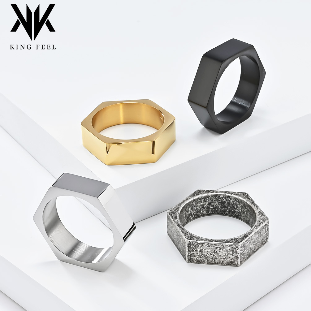 Cool neutral wind titanium steel six-sided smooth lettering ring men's fashion niche personality stainless steel ring