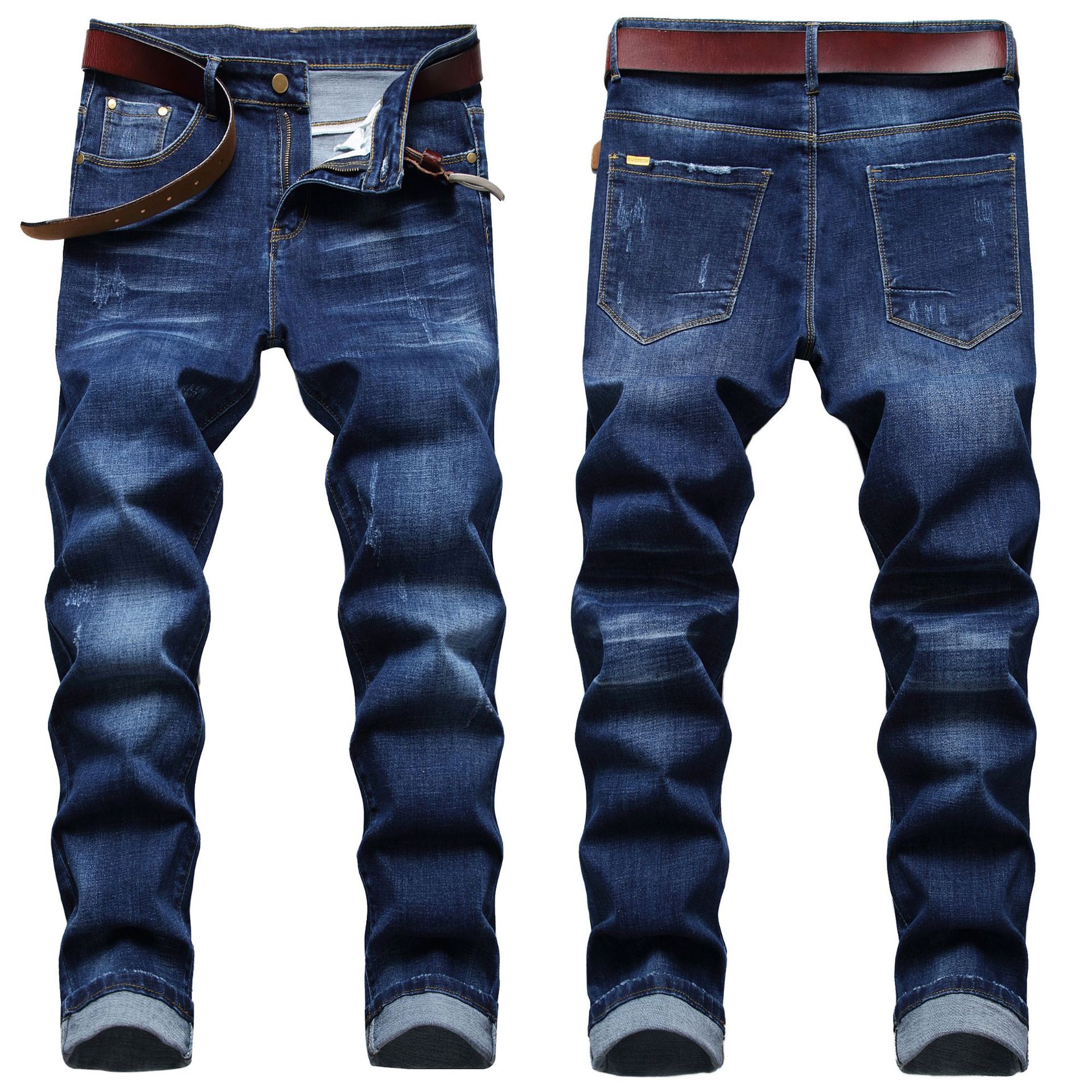 New In-Stock Cross-Border Supply Men's Mid-Waist Blue Simple Fashion Slim Fit Stretch Casual Denim Pants for Men