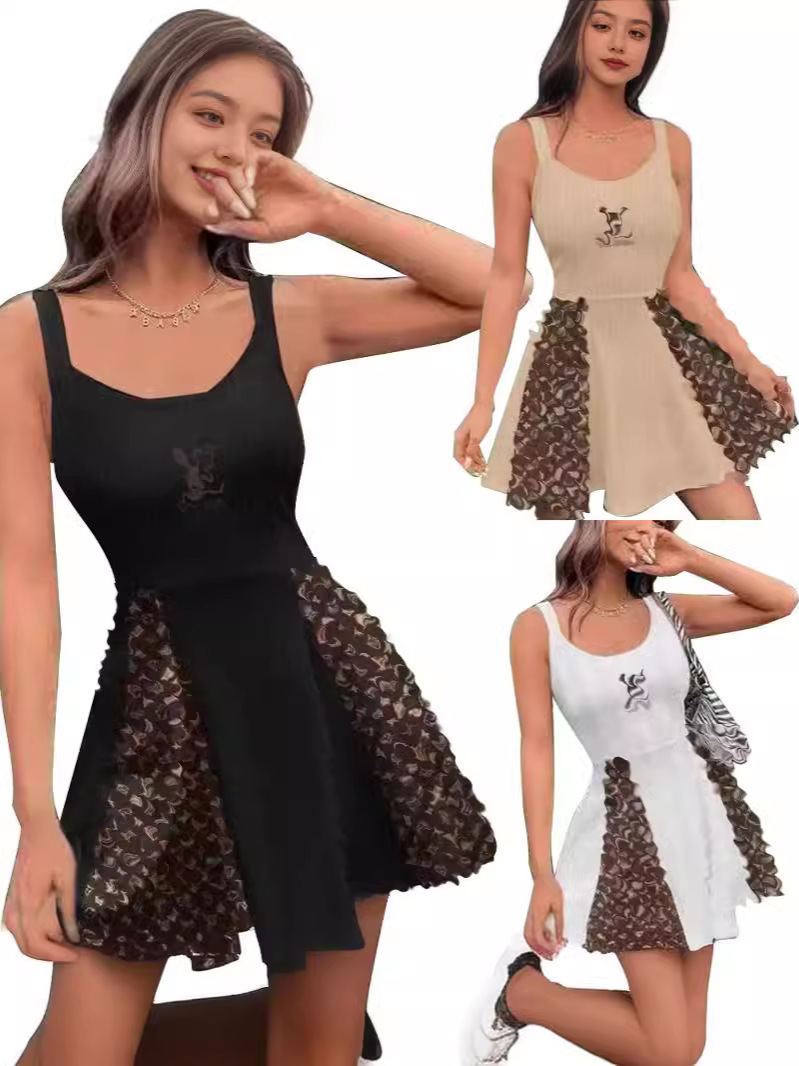 Y71363 European and American Clothing Outdoor Summer Sexy Low-Cut Cotton Large Pit Strip Embroider Splicing Dress