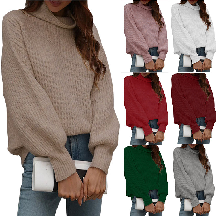 2026 Amazon Autumn and Winter New Solid Color Knitwear Women's Turtleneck Cross-Border Women's Clothing European and American New Turtleneck Sweater Women