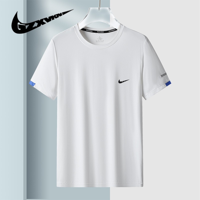 Cross-border Men's 2024 Summer New Ice Silk Sports T-shirt Men's Loose plus size Quick-drying Sports Casual Short-sleeved T-shirt