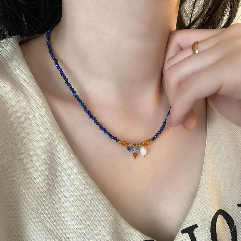 Natural Lapis Lazuli Necklace Women's Niche Accessible Luxury High-End Bracelet Clavicle Chain 2025 New Hot Style Necklace Gift