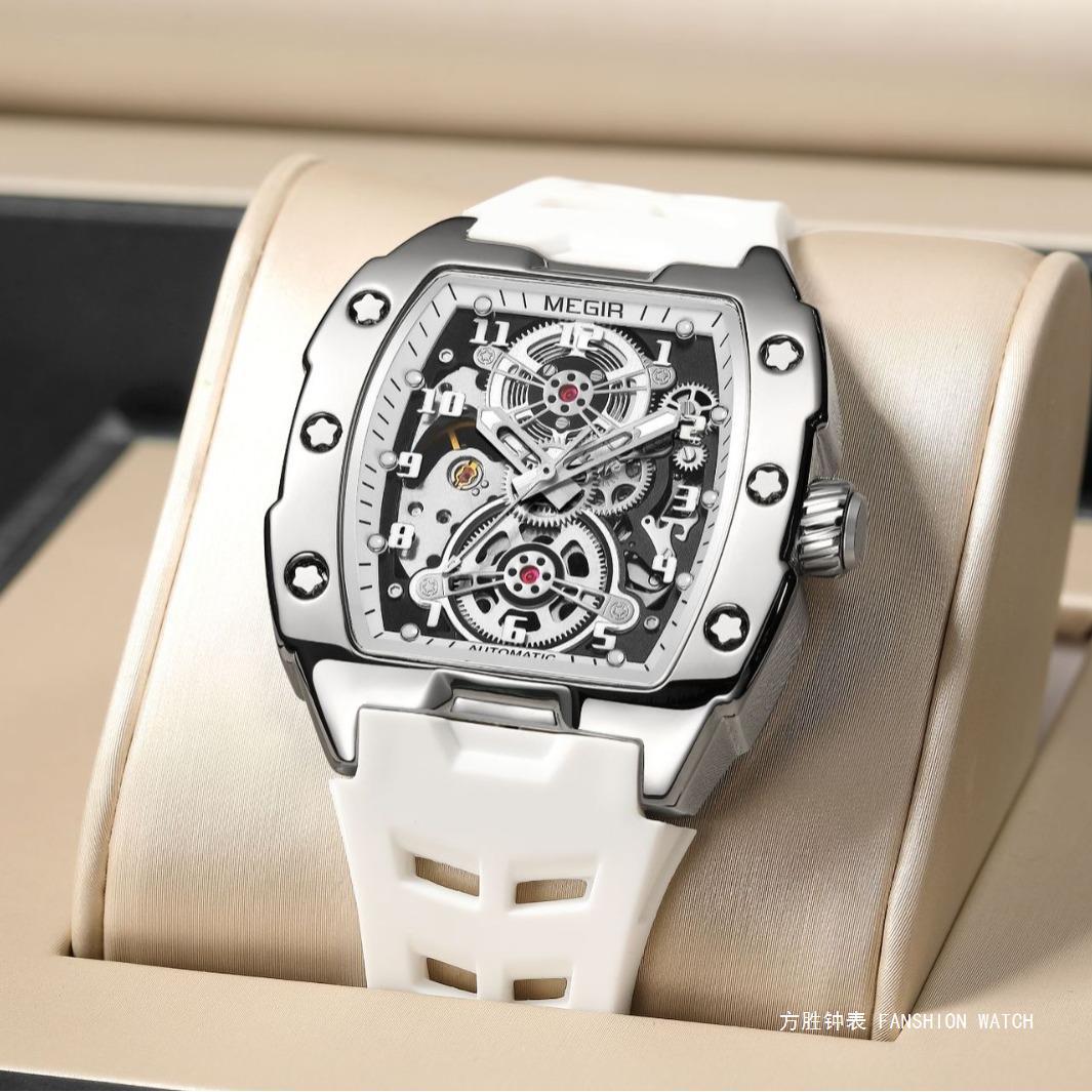 MEGIR MEGIR Barrel Hollow Mechanical Watch Men's Cross-border Explosion Automatic Luminous Mechanical Watch Men's Watch