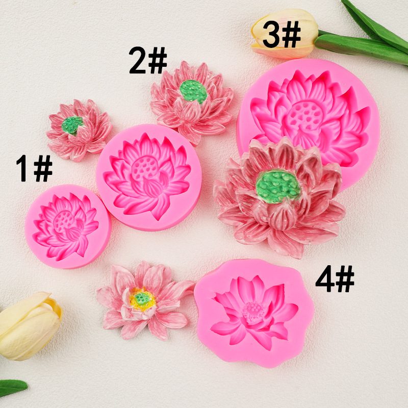 Lotus Lotus Shape Silicone Mold Large Medium Small Lotus Chocolate Fold Sugar Aromatherapy Candle Cake Decorative Mold