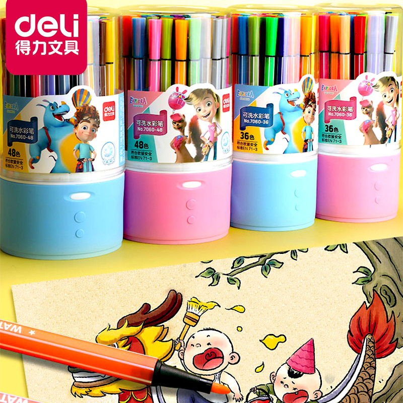 Deli 7060 Watercolor Pen 12 Colors Washable 36 Kidsren's Art Special 24/48 Brush Graffiti Set Wholesale