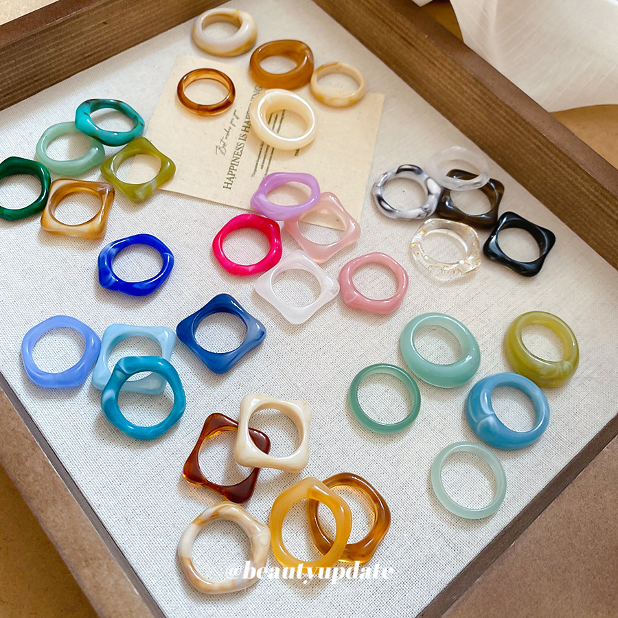 Acrylic Smudged Round Ring Five-Piece Set European and American Small Fresh Sweet Food Ring Niche Design Ring for Women