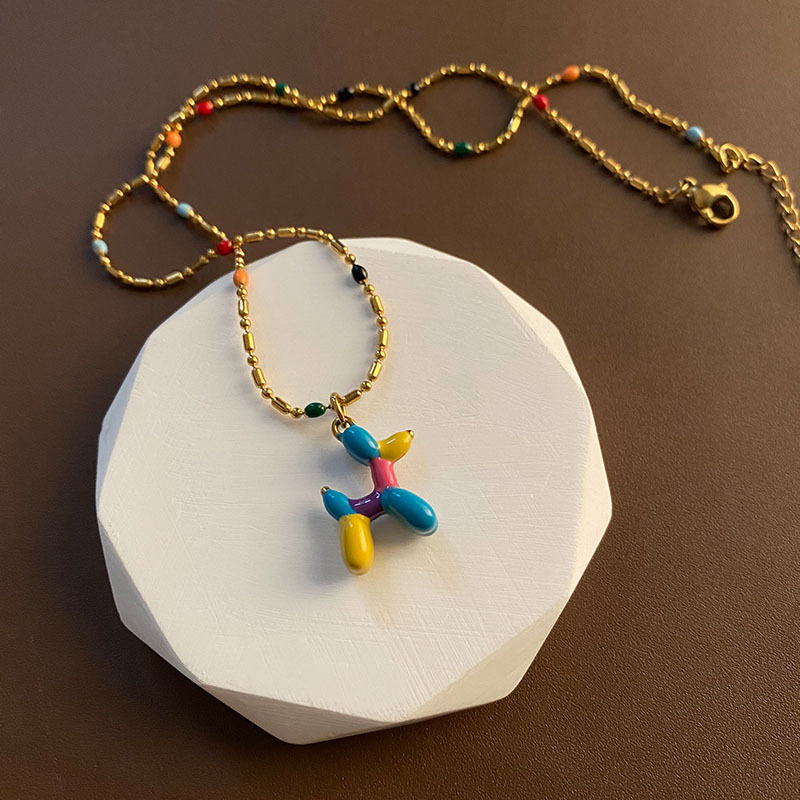Korean version of titanium steel exquisite painting oil color ball dog pendant clavicle chain cute three-dimensional dog ins cute style