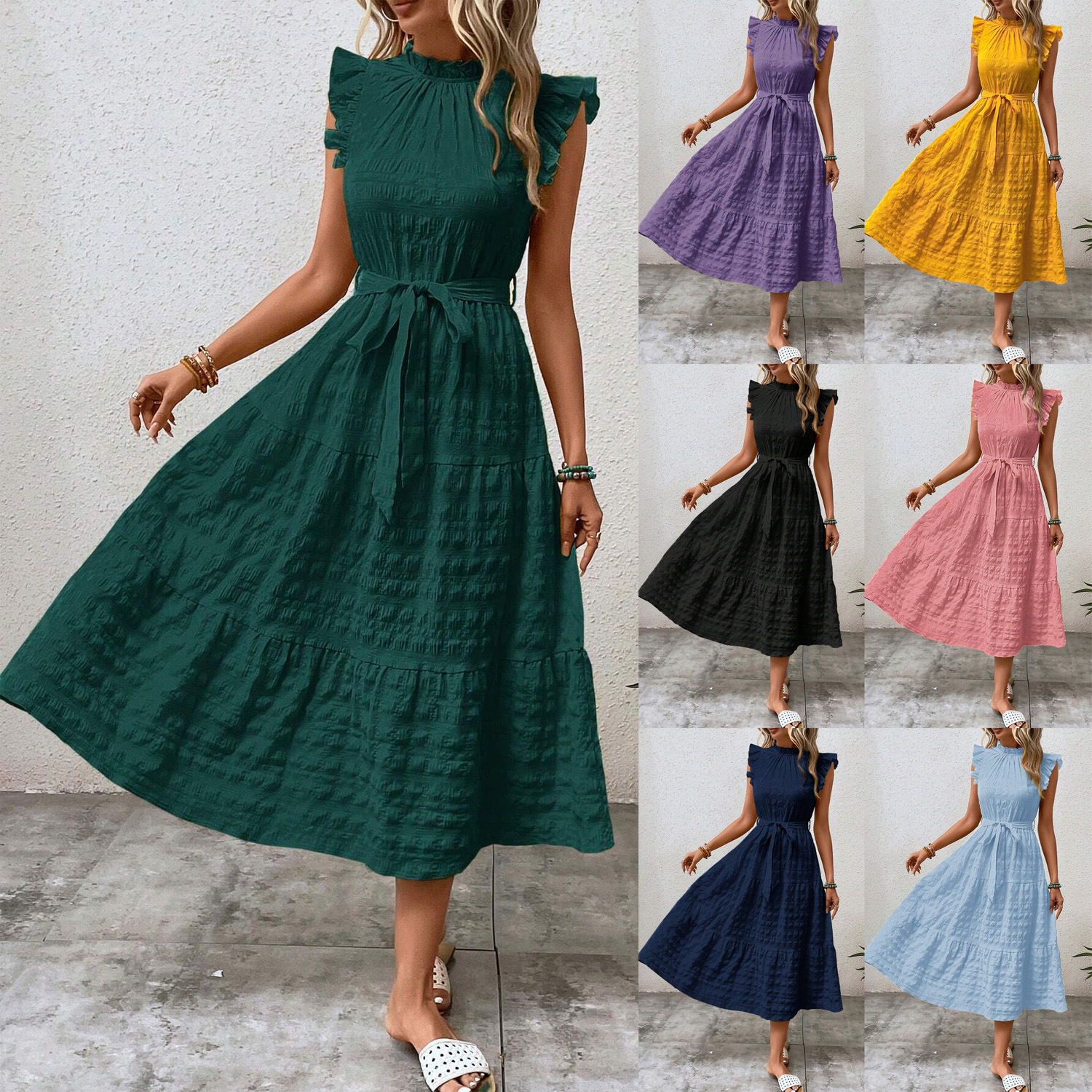 2024 cross-border European and American women's clothing Amazon foreign trade skirt Bohemian sleeveless lace-up large swing skirt dress women