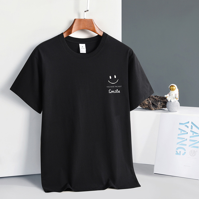 Hong Kong Style Cotton Short-sleeved T-shirt Men's New Smiley Loose Top Half-sleeved Japanese Style Plus Size Cotton Short-sleeved Chinese Fashion