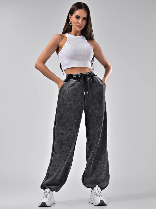 Cross-border Washed Old Casual Pants Men's 2025 Fried Snowflake High Waist All-match Sports Pants Loose Trendy Brand Pants