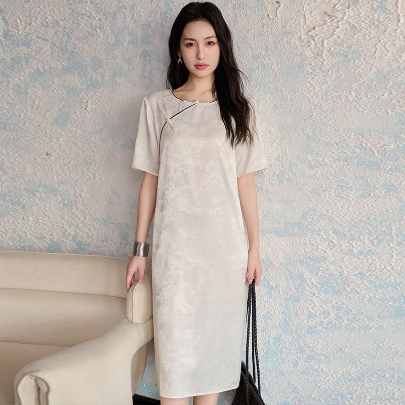 2026 Summer Improved Qipao Dress for Women, New Chinese Style Round Neck Buttoned Long Dress, Improved Qipao with Buttons