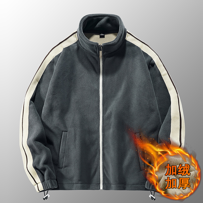 Men's Fleece Jacket with Thickened Warm Jacket 2022 New Winter Stand Collar Cotton Coat Double Layer for Young Men
