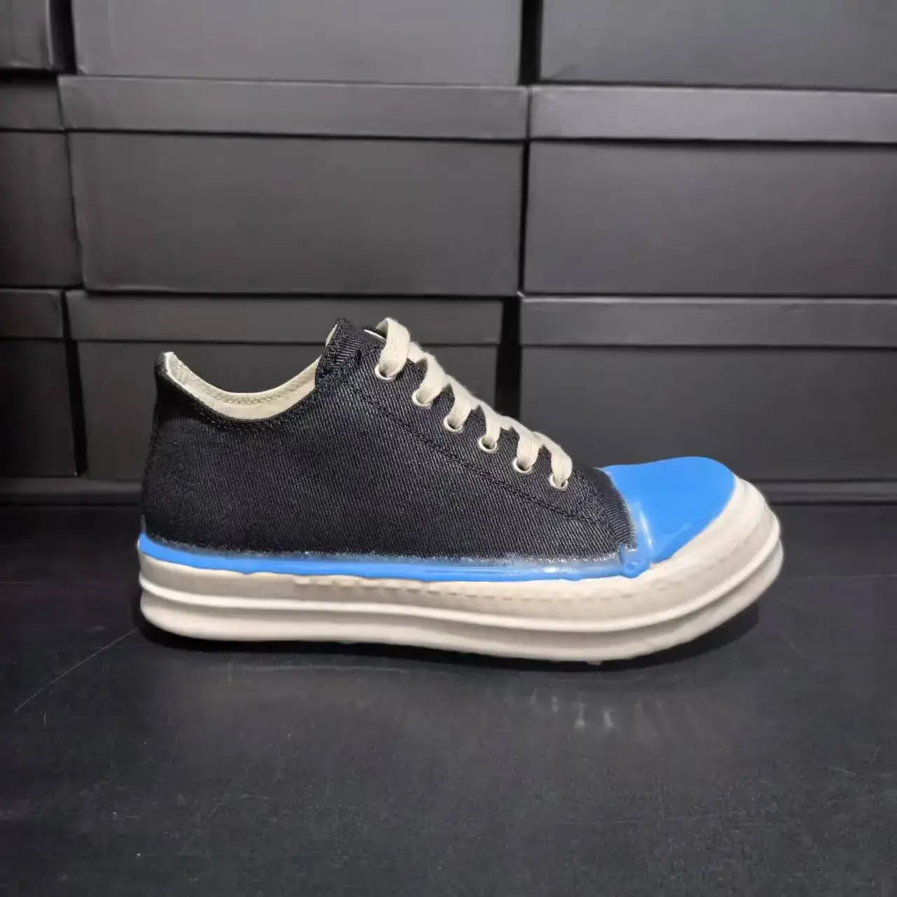 Autumn and Winter Canvas Guangzhou Cowhide Men's Loafers Low-Top Thick-Soled Lace-Up Round-Toe Shallow Lace-Up Sneakers Large Size Export