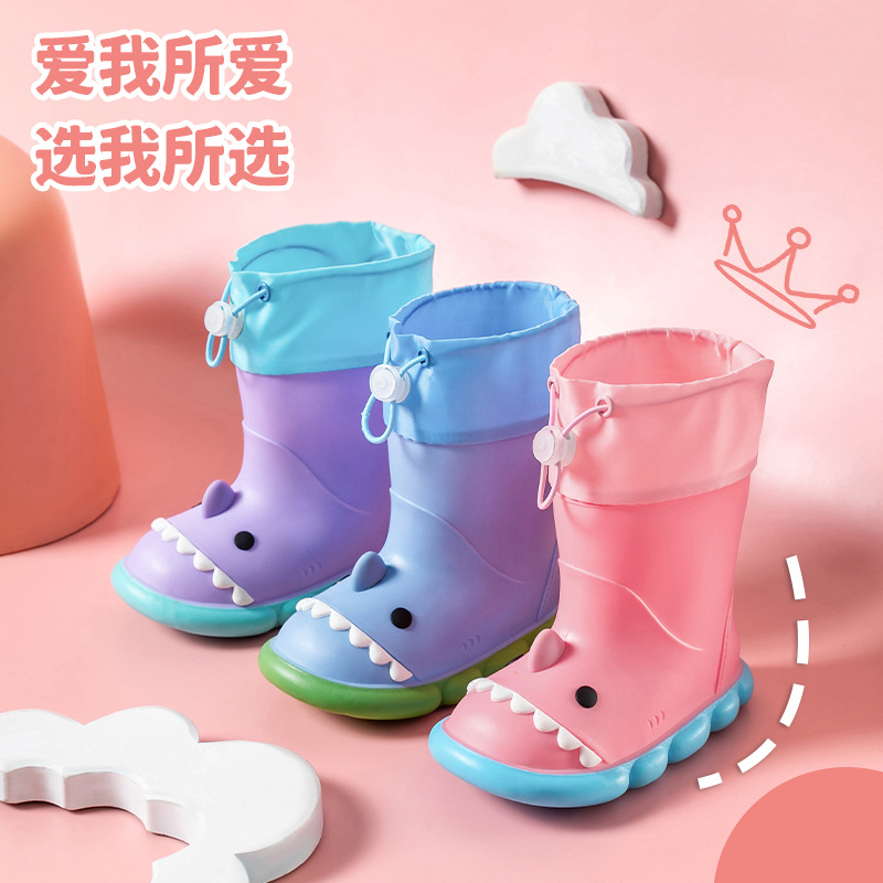 Cartoon shark children's rain boots non-slip waterproof baby girl spring and summer Boys and Girls cute drawstring rain boots water shoes