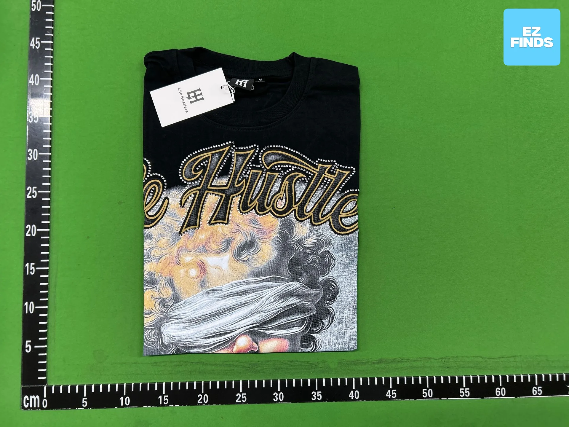 Cross-Border Lifehustlers American Fashion Letter Logo Rhinestone Blessing Female Warrior Letter Short-Sleeve T-Shirt Tee — foto QC 2