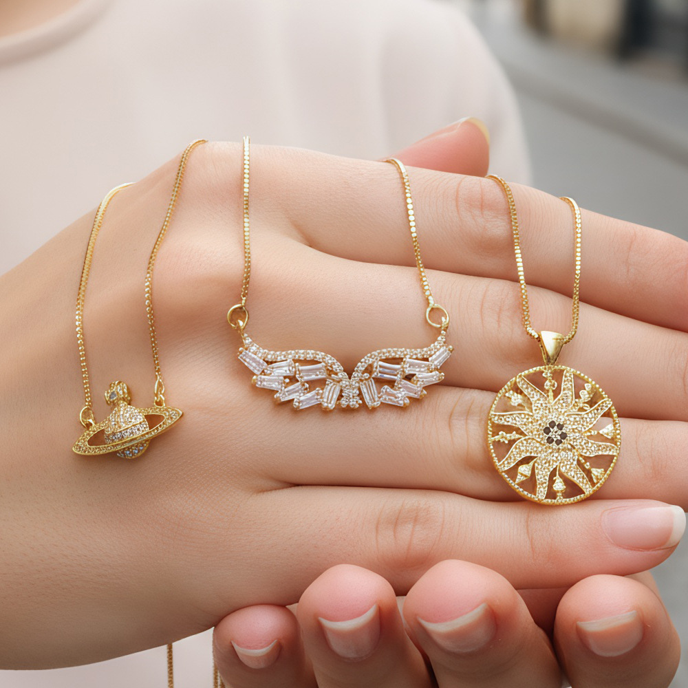 Star Necklace European and American Style Copper Inlaid with Diamond Small High-Level Angel Wing Necklace Evil Eye Round Brand Clavicle Chain