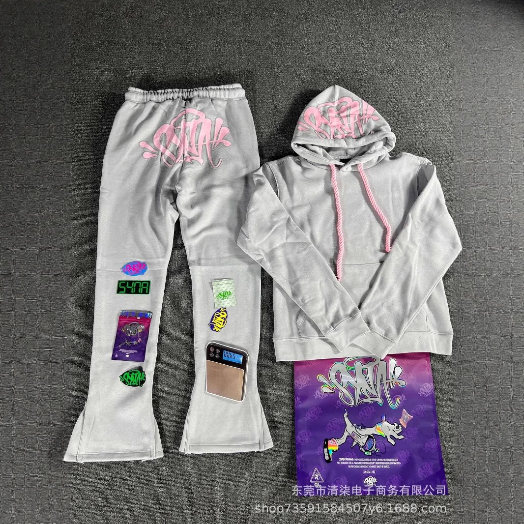 跨境高品质syna world潮牌嘻哈街头宽松连帽卫衣加绒裤套装 Foto QC de WEIDIAN na Qualit.ly