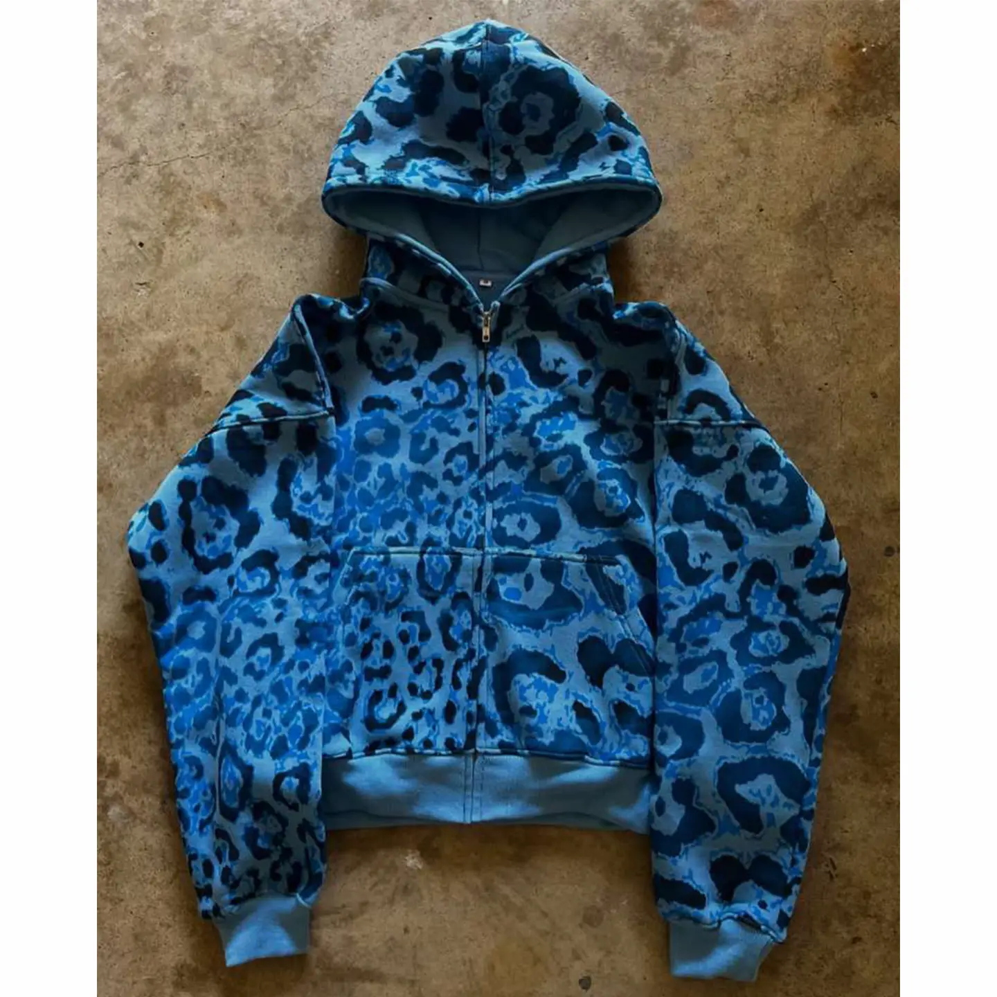 90S90S90S Only Does American Retro! Blue Pattern Design, Niche Casual Trendy Brand, Loose Hooded Jacket