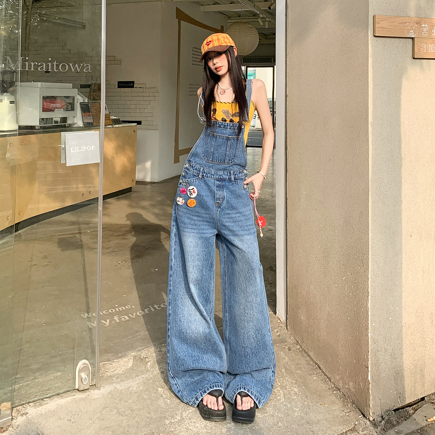 American Style Spicy Girl Denim Overalls for Women, 2026 Spring/Summer New Straight High-Waisted Loose Slimming One-Piece Floor-Length Pants