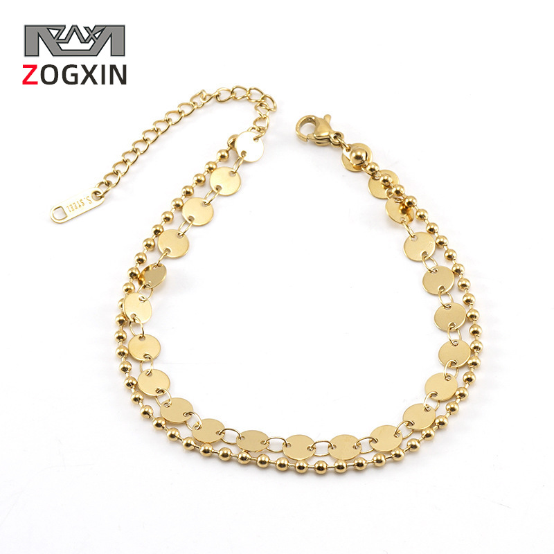 European and American Fashion Cross-border Stainless Steel Personality Niche Gold Anklet Titanium Steel Electroplated 18k Gold Small Round Chain