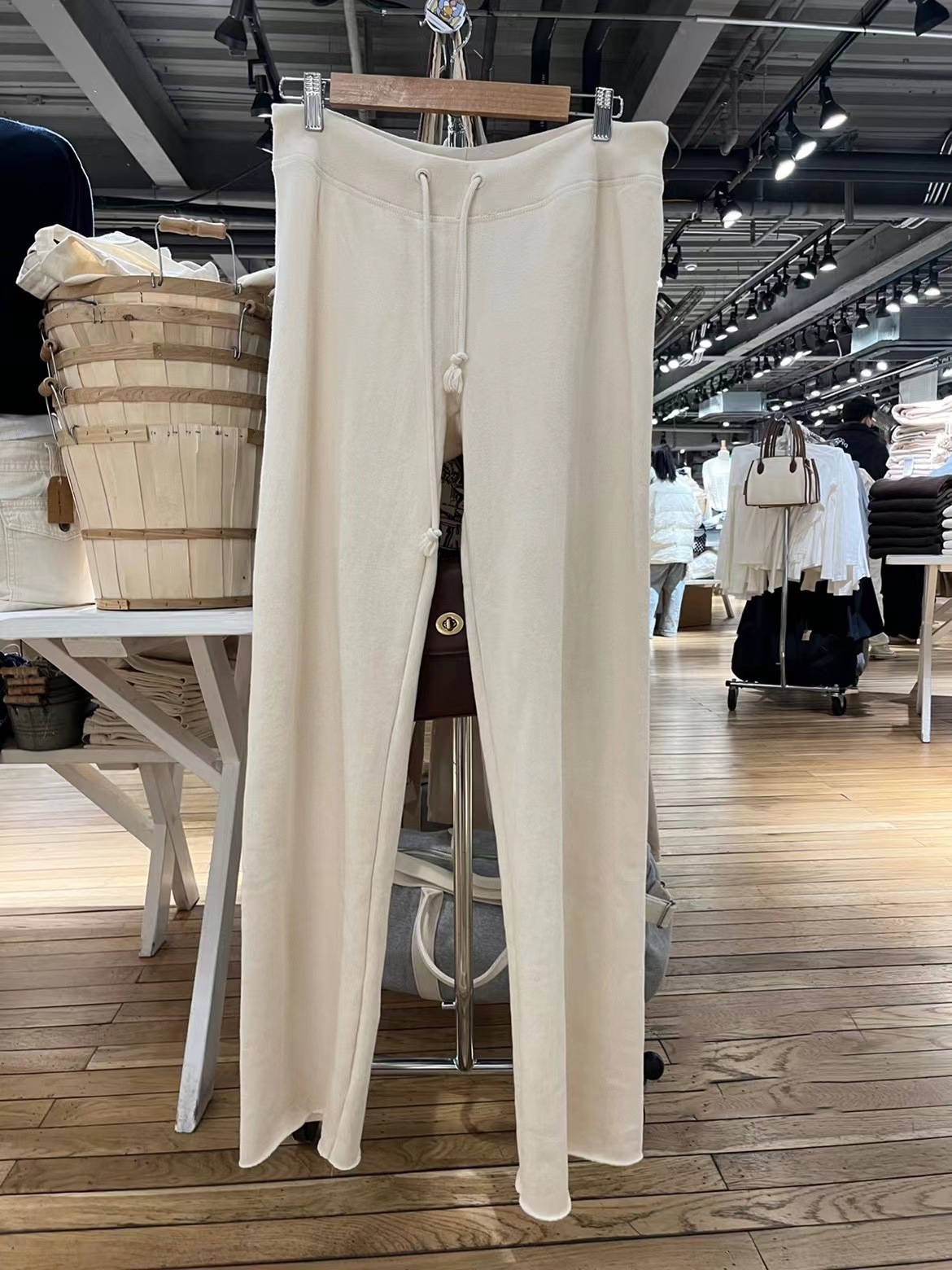 BM style spring new American solid color high waist straight pants bm cotton drawstring rough elastic wide leg pants women's trendy pants