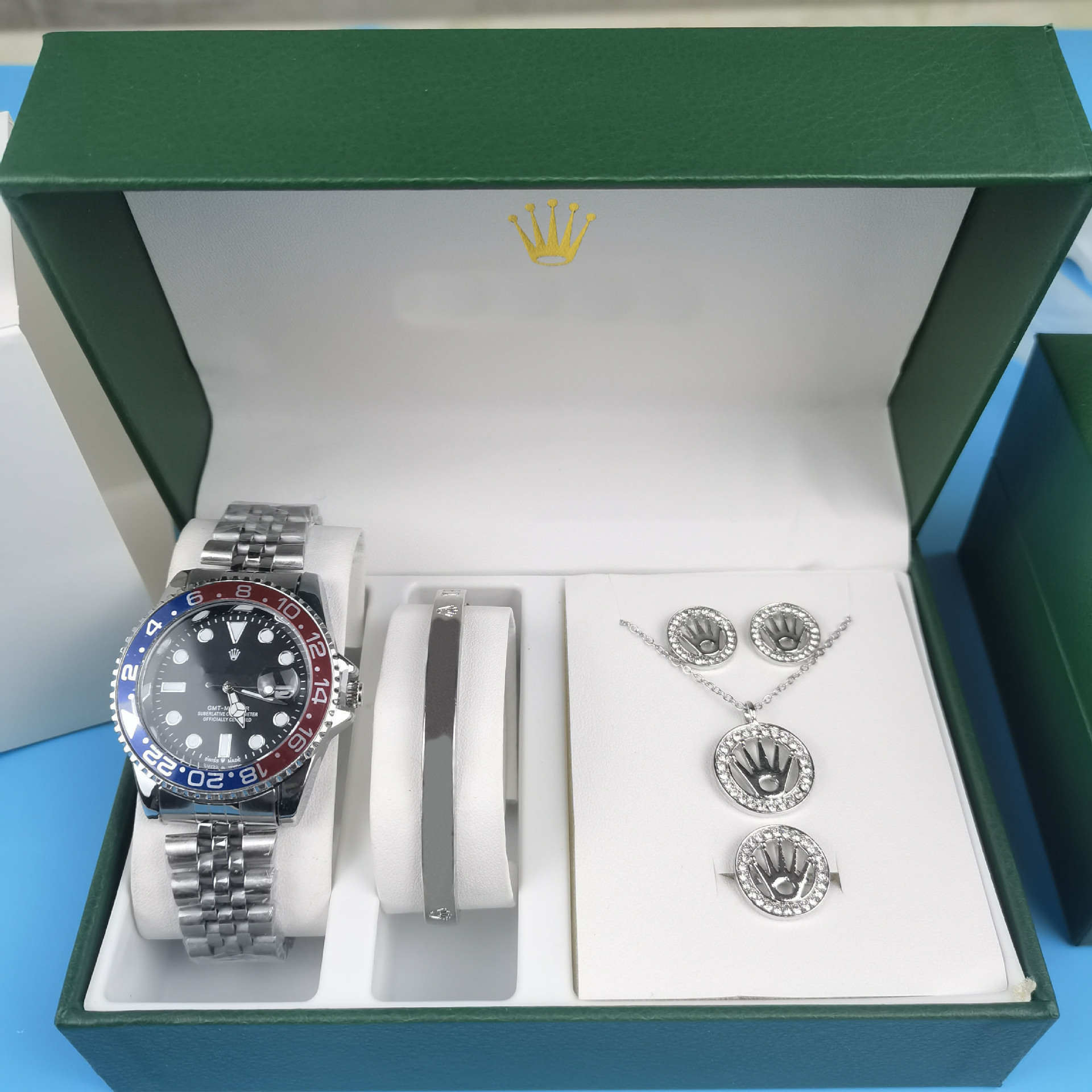 Lao Five-Piece Set Coke Ring Submariner Solid Steel Band Luminous Waterproof Quartz Men's Greenwich Watch