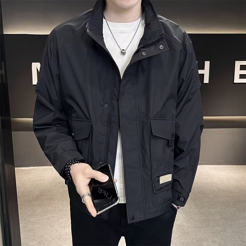 Jacket Men's 2024 New Arrival All-Match Clothes for Spring and Autumn Fashionable Loose Vertical Collar Work Coat Thin Autumn Clothes