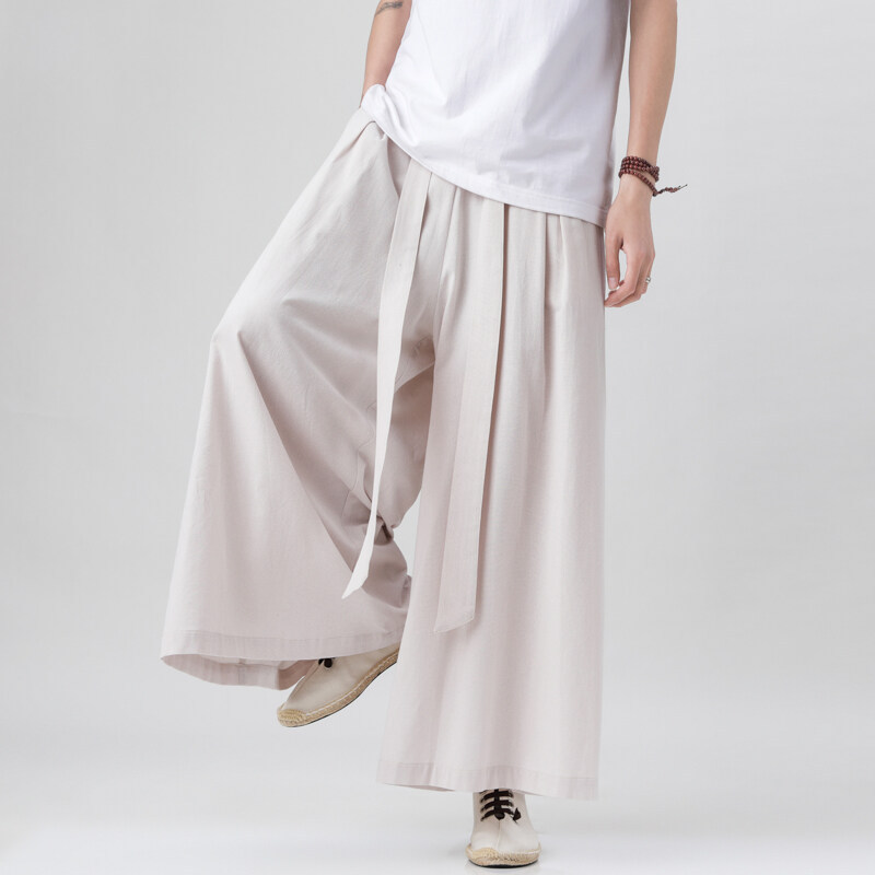 Wide Leg Pants Men's Trendy All-match Summer Loose Straight Cotton and Linen Pants Men's Linen Pants plus size Tang Dress Bloomers
