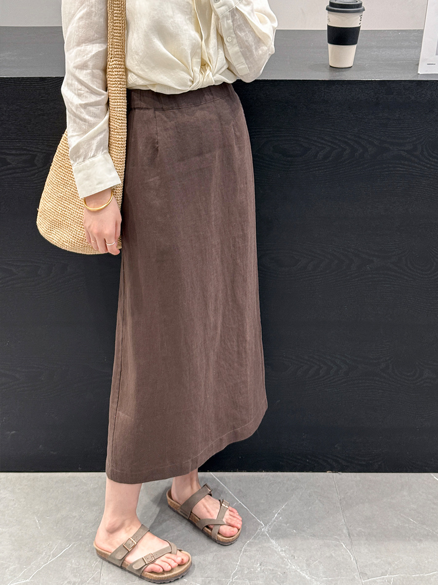 Sutin 100% Linen High-Waisted Back-Slit Skirt for Women, New Summer Product, Slimming and Versatile Mid-Length Linen Skirt
