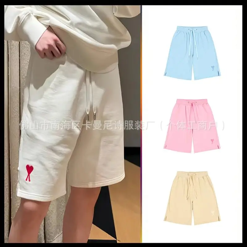 Trendy Brand ami Kmns Love Embroidered Shorts Summer Casual Loose Solid Color Sports Pants for Men and Women Couple