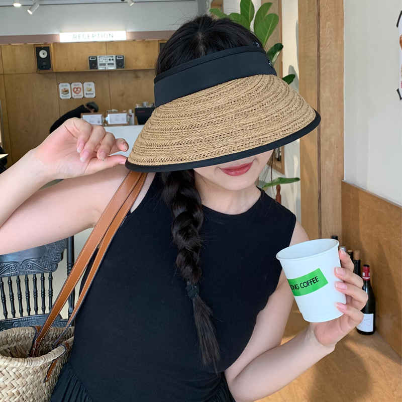 Granny Chen Retro Muse Summer Straw Sun Hat Women's Sunscreen Empty Top Hat Outdoor Woven Sunshade Hat