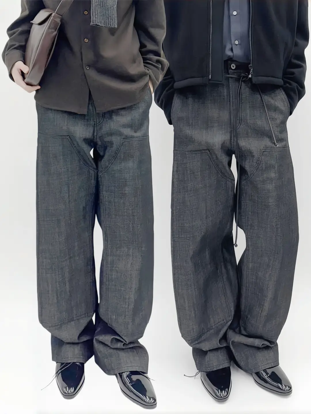 Vujade011-DubleKNee Double Knee Original Cow Jeans Straight Tube Simple and Versatile Loose Work Clothes Casual Pants
