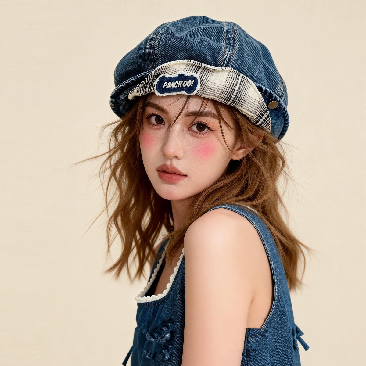 2026 New Vintage Style Denim Beret for Women, Spring and Summer Versatile Large Head Circumference Octagonal Hat, Face-Slimming Artist Hat