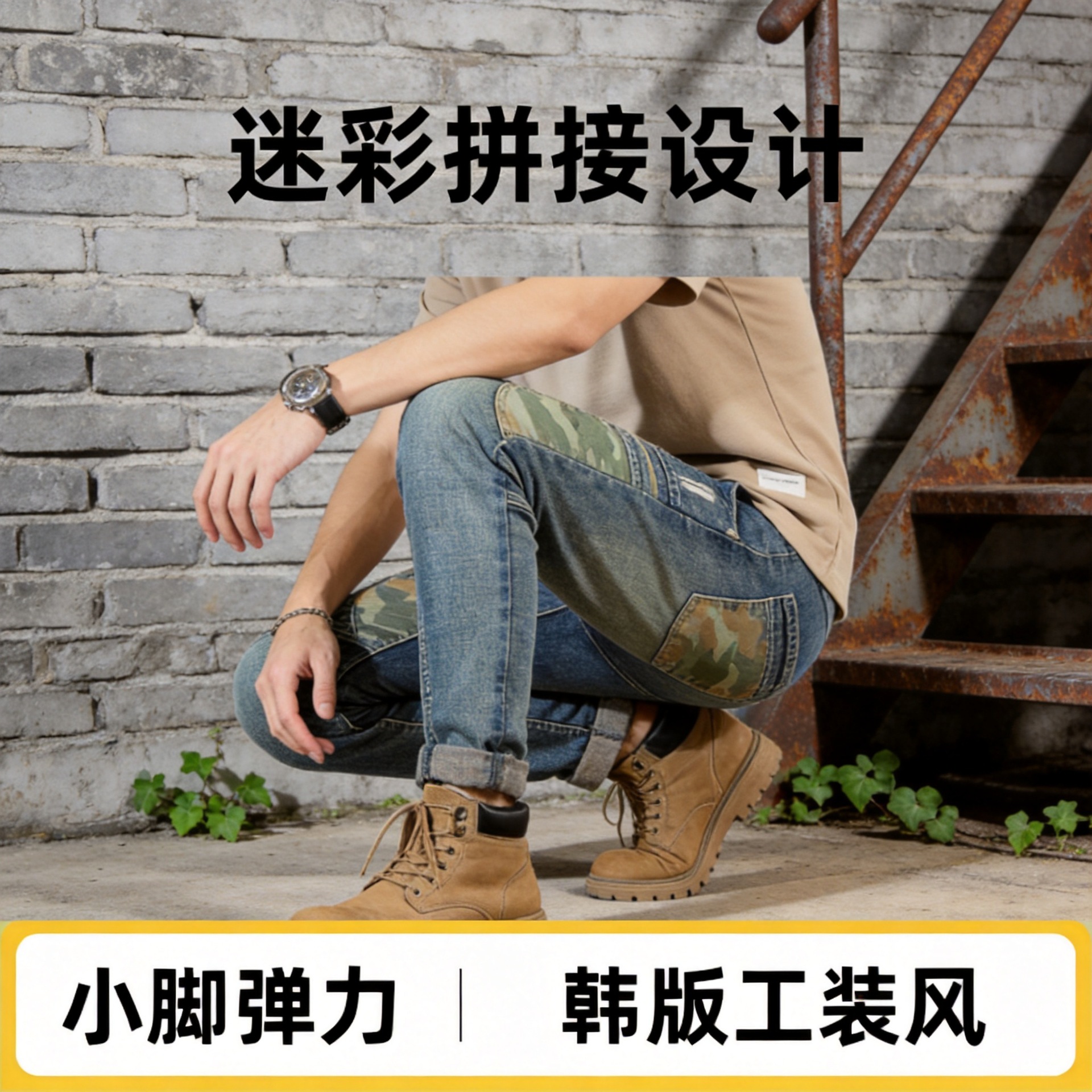 Multi-Pocket Cargo Pants Men's Slim-Fit Jeans All-Season High-Quality Patchwork Color-Block Biker Pants Stretch Men's Trousers Trendy