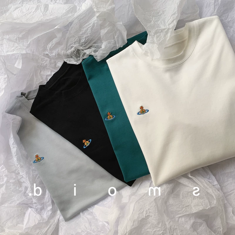Earth Planet Embroidered Pure Cotton Short-Sleeved T-Shirt for Women, New Summer Style, Loose White T-Shirt, Base Shirt with a Sense of Design