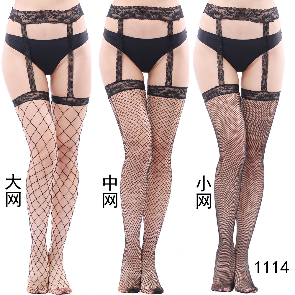 European and American foreign trade sexy transparent one-piece lace strap pantyhose set net stockings net