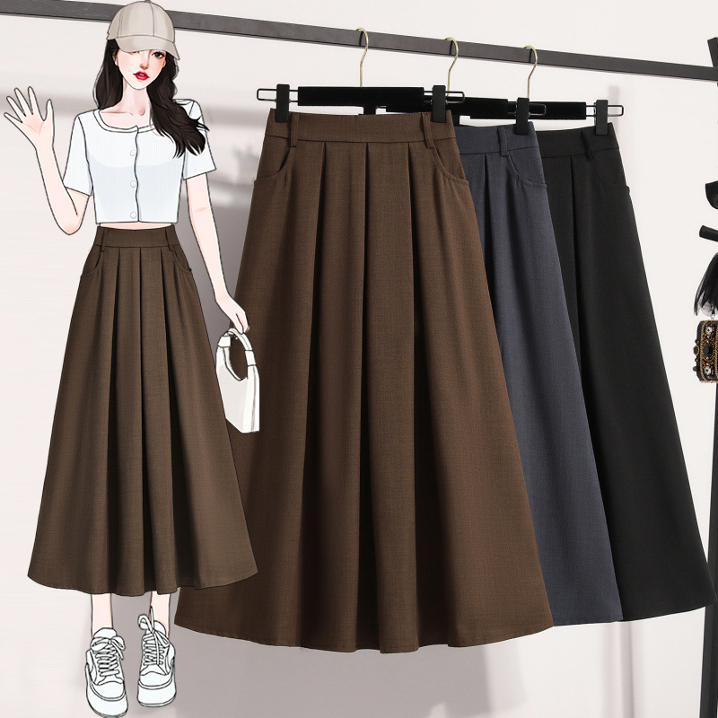 Korean Style College-Style Suit Skirt for Women 2026 Spring and Summer New Style Umbrella Skirt Slimming Look and Hip-Covering Pleated A-Line Skirt Long Skirt