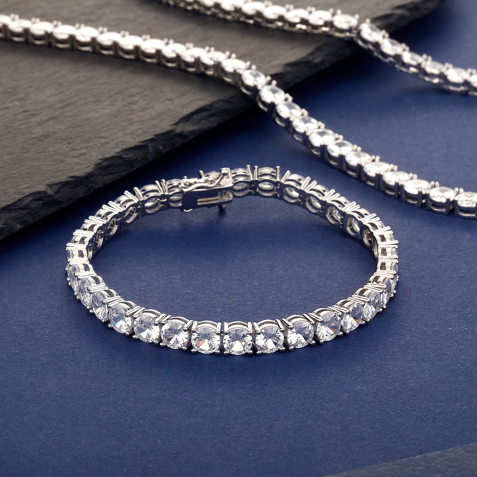 European and American 3-6mm Tennis Chain Bracelet with Spring Clasp, Inlaid with 5A Zircon, High-Quality Chain Plated with Real Gold, Men's Personalized Necklace