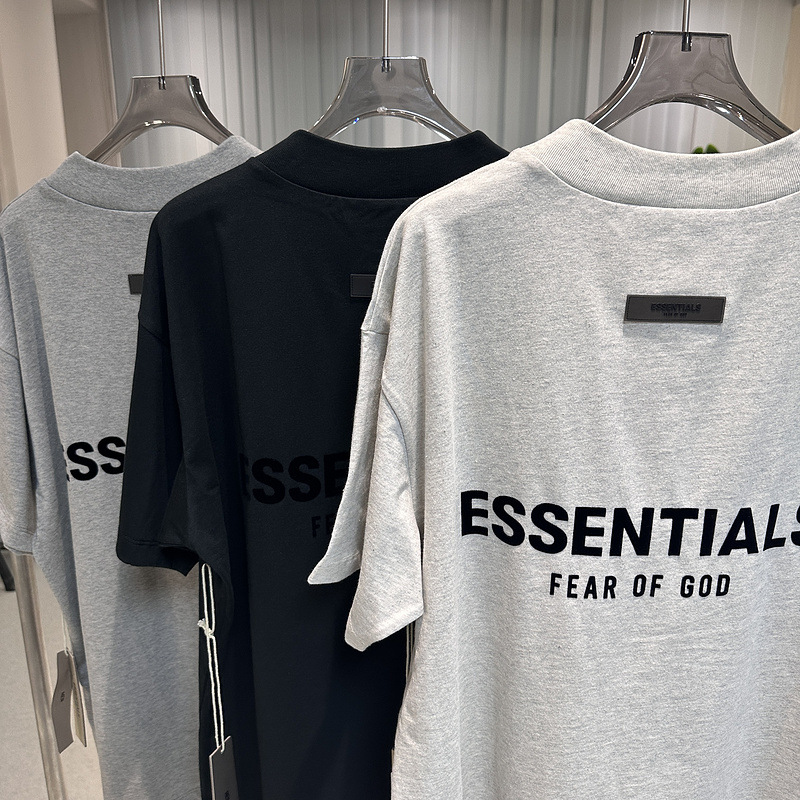 Correct Version FOG ESSENTIALS Flocking T-Shirt Summer Couples Same Style High Street INS Loose Casual Short Sleeve