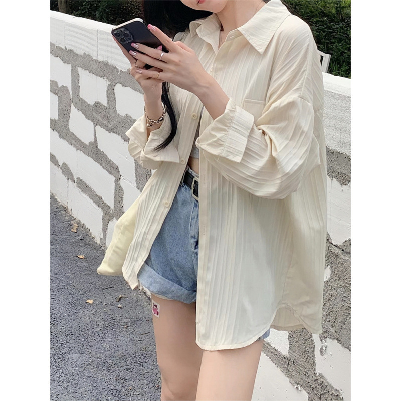Korean Style 2026 Summer New Model for Plus-Size Women, Slimming Top That Hides Belly and Flab, Pleated Sun-Protective Long-Sleeve Shirt Jacket for Women