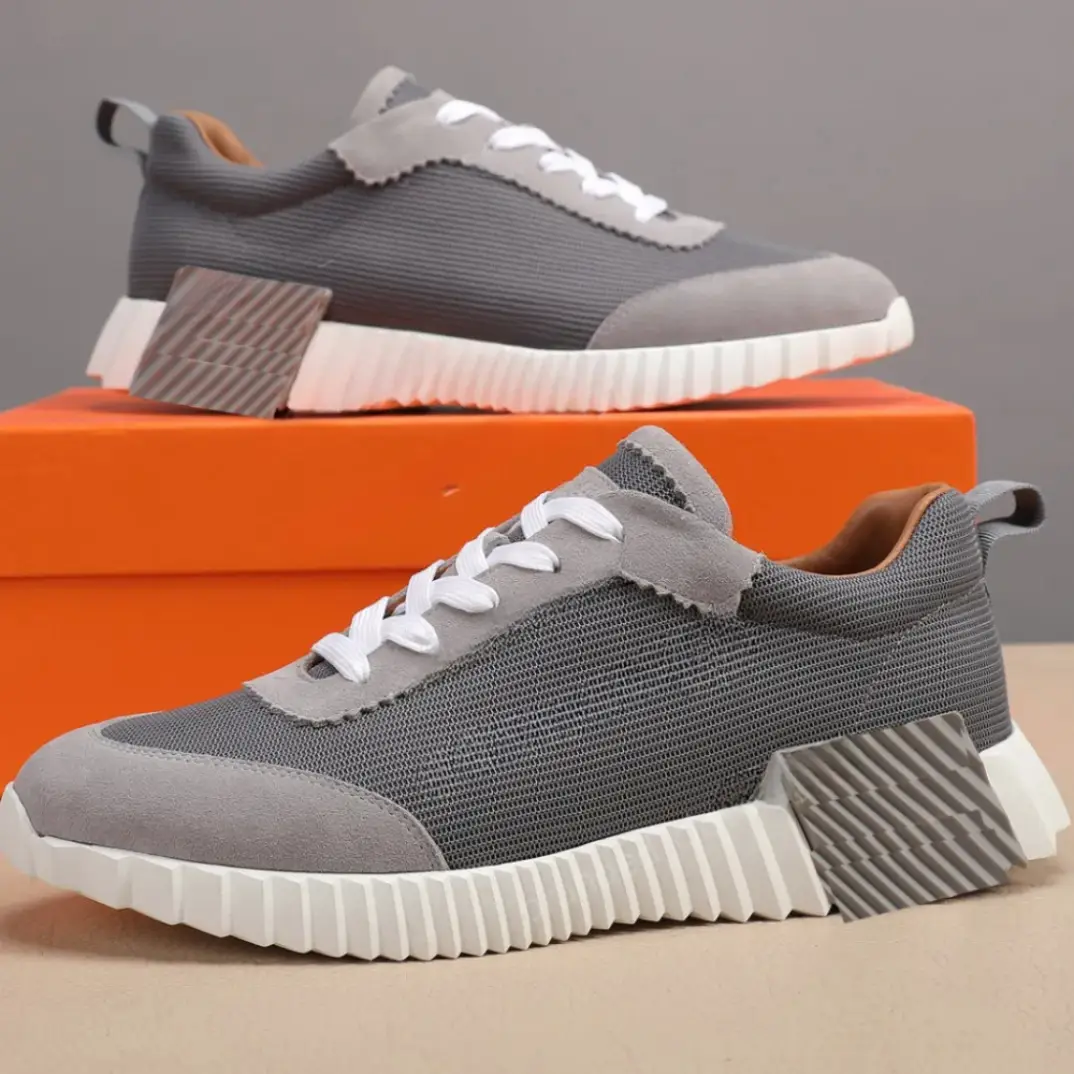 In-Stock European and American New H Brand Mesh Breathable Cowhide Sports Breathable Trendy Internet Celebrity Same Style Comfortable Men's Running Shoes
