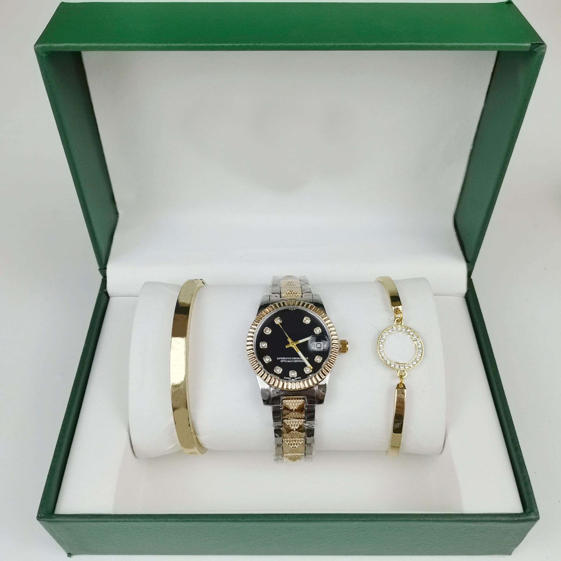 Three-Piece Set of High-End Watches for Women, Fully Automatic Quartz Watch, Luminous Diary, Real Diamond, High-Looking Women's Watch, Now Available Across Borders