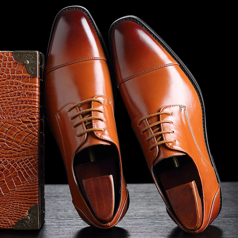 Spring New Pointed Lace-up Business Dress Shoes Men's British Brock Cross-border Men's Shoes Wedding Shoes