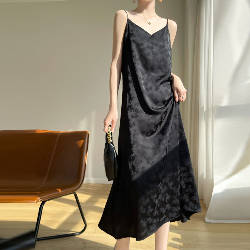 Spring and Summer 2024 Satin National Style Sling Dress Women's New Chinese Style Retro Design Jacquard Drain Elegant Long Dress