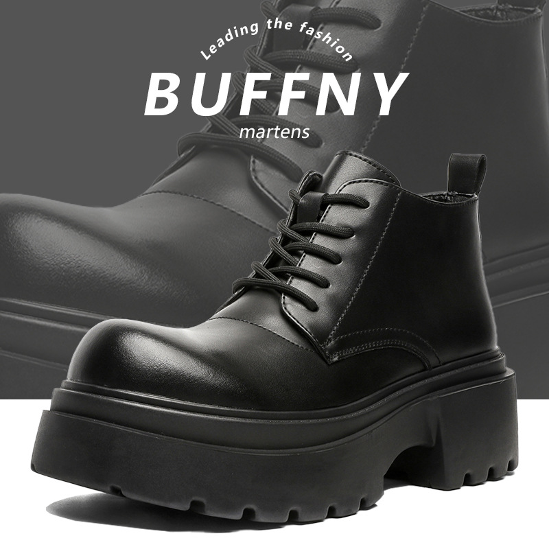 Chinese Thick-Soled Height-Increasing Martin Boots 2026 Autumn New Pure Black Korean Style British Retro Workwear Biker Style Men's Boots