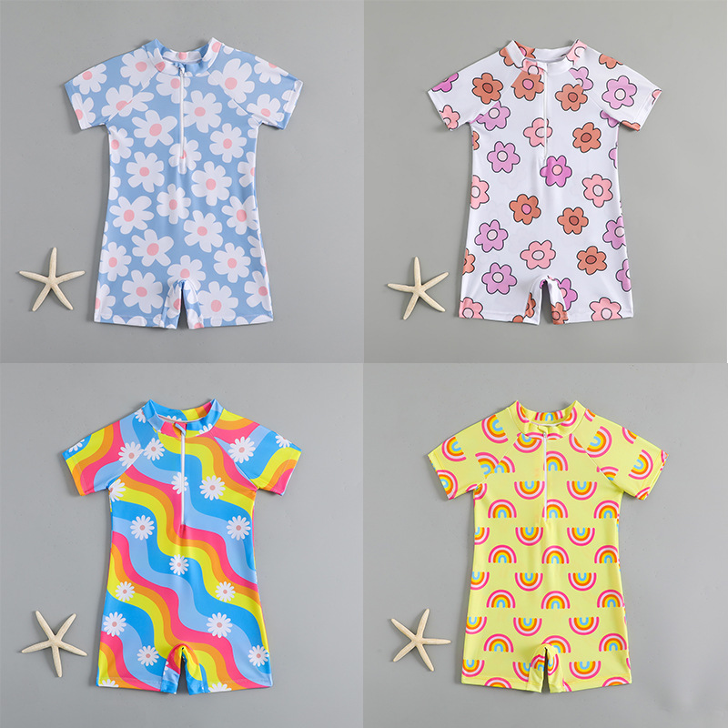 Children's Swimsuit Boy's One-Piece Small and Medium-Sized Cute Baby Swimsuit Girl Beach Sun Protection Quick-Drying Hot Spring Swimsuit