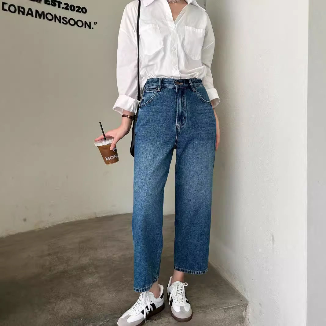 Retention recommend 2025 Spring New Non-elastic Cropped Jeans Harlan Pants Loose High Waist Jeans for Women