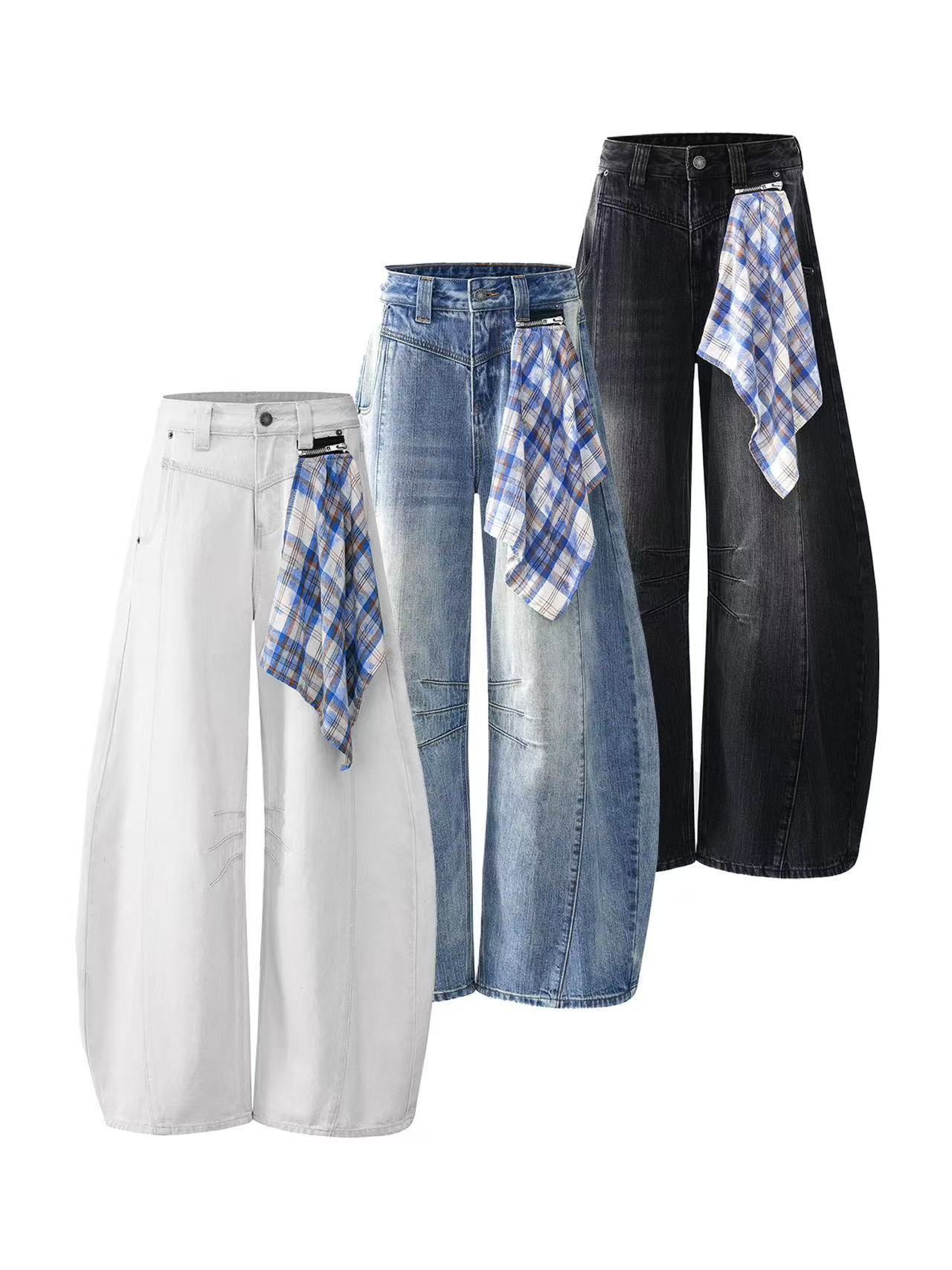 American Retro Paris Wide-Leg Scimitar Jeans Unisex Trendy Brand Cool Loose Vibe Sickle Pants Trendy Brand Ins